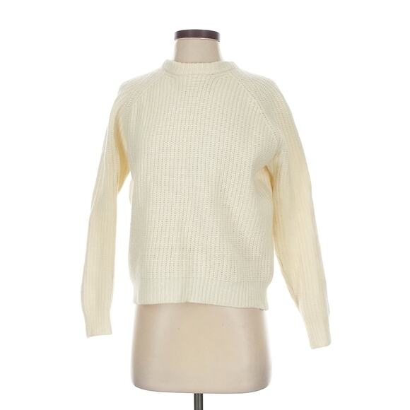 & Daughter Women's Jumper S Cream 100% Wool Crew Neck Pullover - Picture 2 of 5
